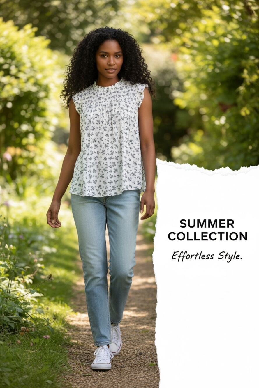 Treasure & Bond White Floral Sleeveless Blouse Ruffled Casual Boho Chic M NWT